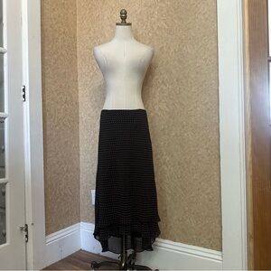 VTG Y2K 2000s Brown & White Polka Dot Midi Skirt